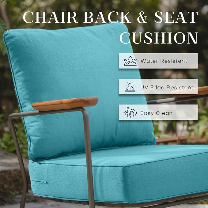 Patio Cushions for Outdoor Furniture - 24×24 Inches High Back and Deep Seating Outdoor Cushion for Patio Chairs Sofa Couch Loveseat Water Resistant(Teal/1 Set/No Button)