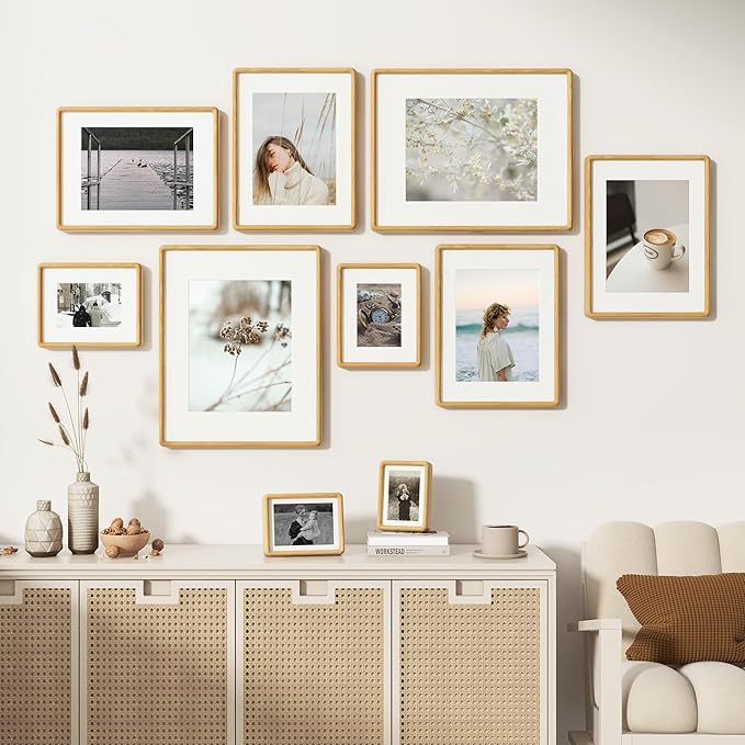11x14 Picture Frame, Solid OAK Wood Frame with Real Glass, Hard Wood 11 by 14 Photo Frame for Wall & Tabletop Display, 11x14 Picture Frame Matted to 8x10, Natural OAK Color