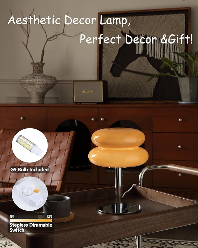 Mushroom Lamp for Bedroom,Mid Century Modern Lamp for Nightstand, Dimmable Retro Egg Tart Bedside Small Lamps,Unique Home Mushroom Decor Aesthetic Cute Table Lamps for Living Room (Copper)
