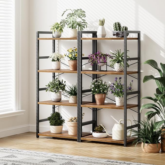 NUMENN 4 Tier Small Bookshelf, Industrial Bookcase Shelf Storage Organizer, Modern Book Shelf for Bedroom, Living Room and Home Office, Vintage