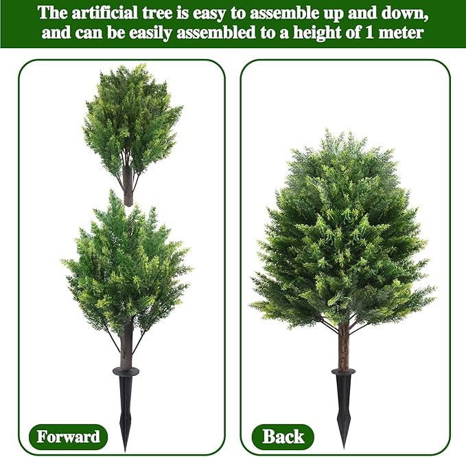 Set of 2 Pack Large Artificial Plants Cypress Topiary Tree, 39" Tall Outdoor Simulated Bushes UV Resistant with Ground Spike, Faux Cedar Shrubs for Outside, Front Porch, Home Garden Decor