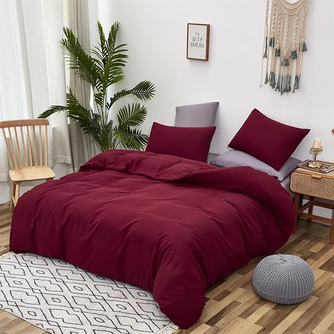 Pureant Burgundy Comforter Sets King Wine Red Bedding Comforters Cotton Solid Dark Color Quilts Cotton Women Girls Luxurious Plain Claret Red Comforter Soft Crimson Bed Noble Bordeaux Blankets