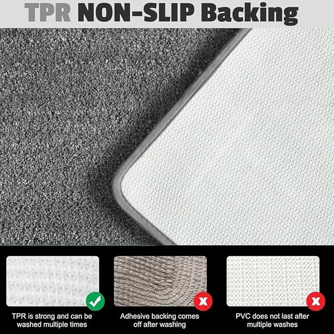 YHF Bathroom Rug Set 2Piece, Thick &Soft Microfiber Shaggy, U Shaped Contour, Machine Washable Bath Mats, Absorbent Bath Rugs, Non-slip Rubber Backing Bath Mat for Bathroom Floor, Tub and Shower, Grey