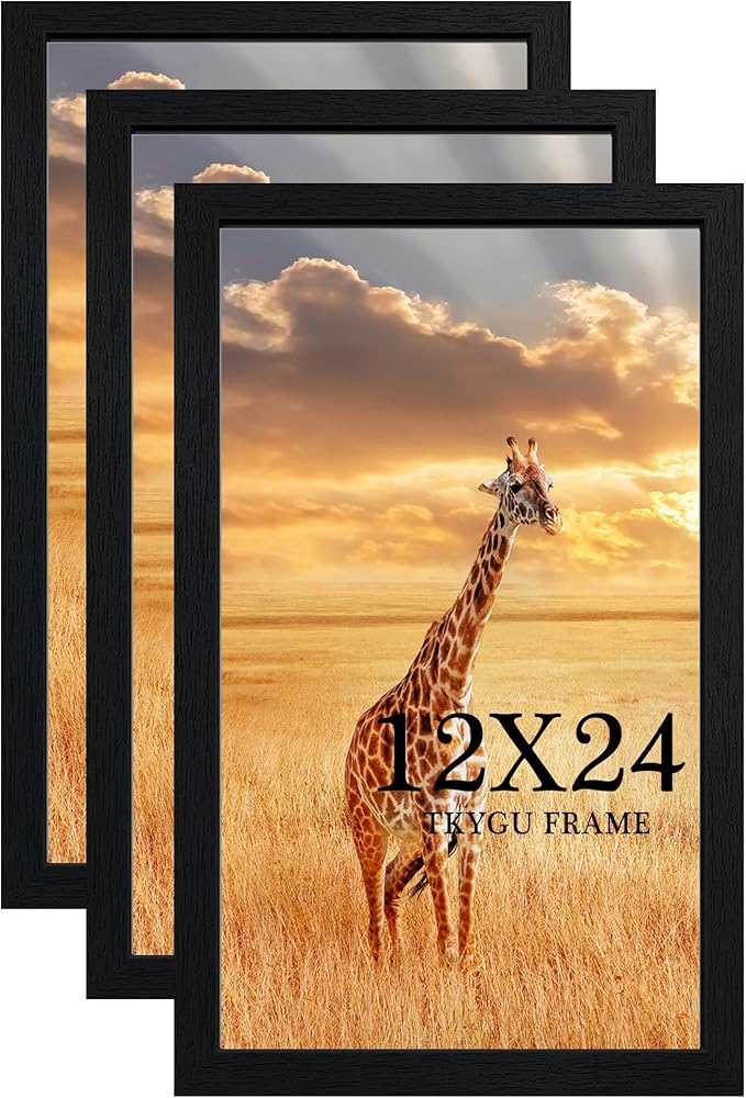 12x24 Picture Frame Set of 3,Wooden Frame 12x24 Wall Gallery Poster Photo frame Black with Durable Shatter Resistant Plexiglass for Wall Mounting 12 by 24 Photos Posters frame -wedding best gift
