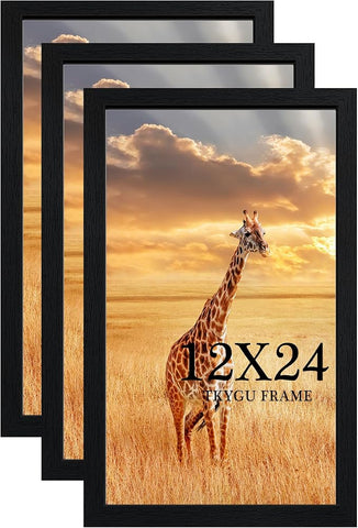 12x24 Picture Frame Set of 3,Wooden Frame 12x24 Wall Gallery Poster Photo frame Black with Durable Shatter Resistant Plexiglass for Wall Mounting 12 by 24 Photos Posters frame -wedding best gift