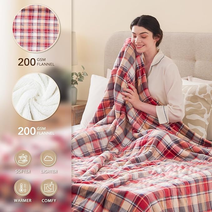 Homemate Electric Blanket Heated King Size - 100“x90“ Ultra Soft Cozy Flannel Heating Blanket with 10 Fast Heat Levels 8 Hours Auto Off Over-Heated Protection ETL Certification Keep Warm in Home