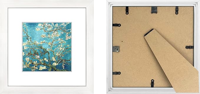 11x11 Picture Frame Set of 6 with Real Glass for Pictures 8x8 with Mat or 11x11 without Mat, Wall Gallery or Tabletop display Photo Frames in White