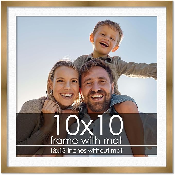 10x10 Frame with Mat - Bronze 13x13 Frame Wood Made to Display Print or Poster Measuring 10 x 10 Inches with White Photo Mat