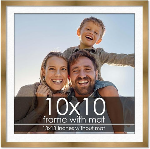 10x10 Frame with Mat - Bronze 13x13 Frame Wood Made to Display Print or Poster Measuring 10 x 10 Inches with White Photo Mat