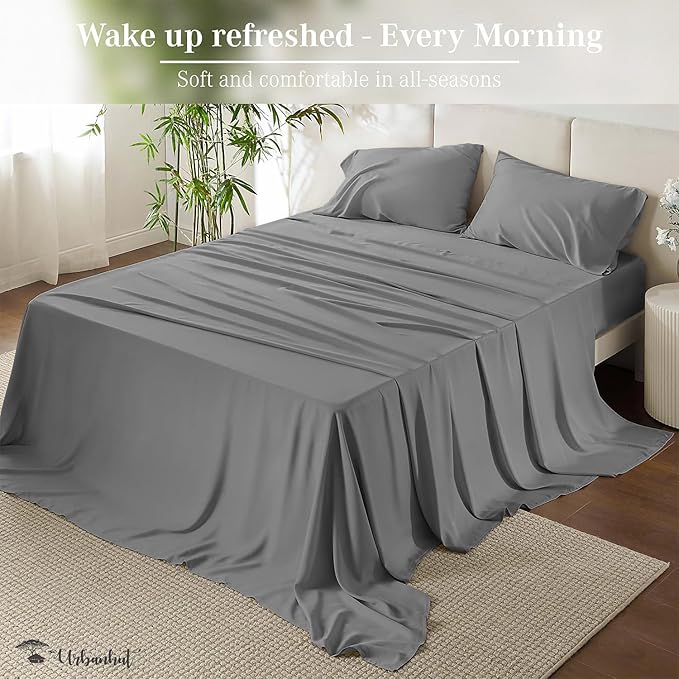 URBANHUT 700 Thread Count Egyptian Cotton Sheets California King Size, 4Pc Sheet Set Luxury Bed Sheets for Cal King Size Bed, Sateen Weave Hotel Sheets, 16'' Elasticized Deep Pocket - Dark Grey