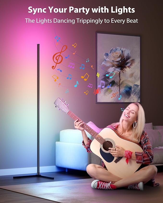 KFM Corner Floor Lamp, 65" Smart RGB LED Corner Lamp with App & Remote Control, 16M Colors,300+ Modes, Music Sync & Timer, Modern Mood Light for Living Room, Gaming Room & Bedroom