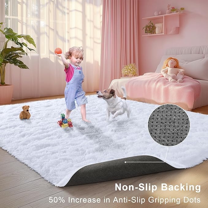Area Rugs for Bedroom Living Room, 9x12 Soft Large Fluffy Fuzzy Shag Plush Furry Carpet, Soft Indoor Floor Mat for Kids Nursery Home Dorm Office Decor Aesthetic, White