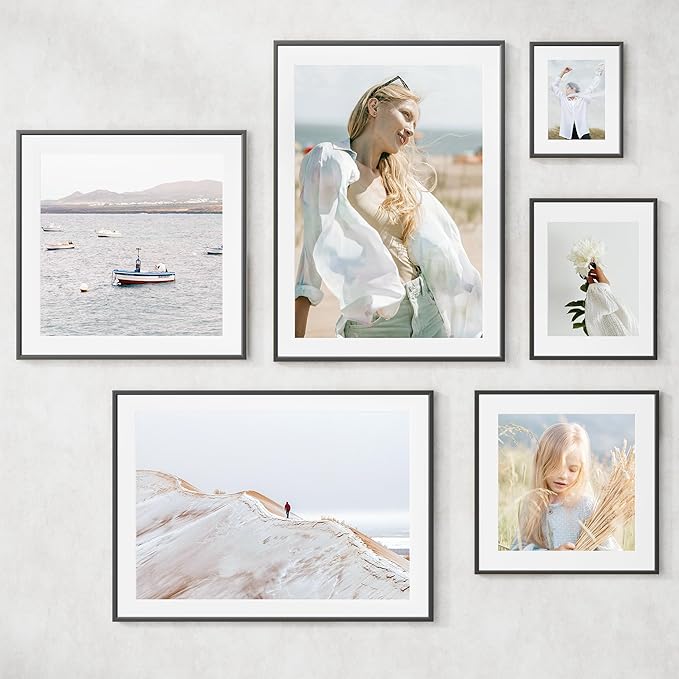 20x20 inch Metal Picture Frame - Thin Aluminum Square Photo Frames with 16x16 Removable Mat - High Definition Plexiglass - Vertical and Horizontal Display - Wall Hook Hanging Hardware Included - Black, Set of 4