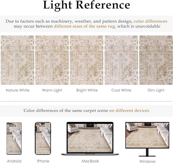 10x14 Beige Vintage Area Rug for Living Room Bedroom Large Traditional Low Pile Soft Carpet Non-Slip Thin Retro Distressed Accent Washable Throw Rug for Dining Room Office Kitchen Indoor