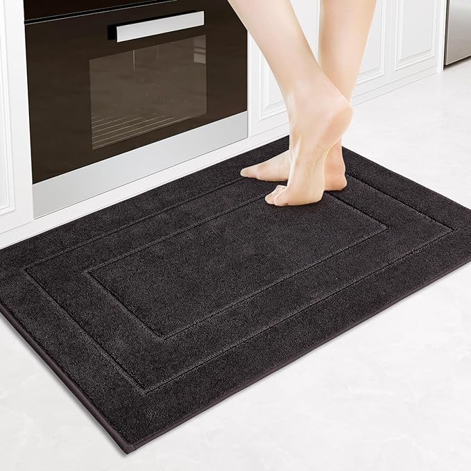 PURRUGS Machine Washable Kitchen Rug 24" x 35.5", Non-Slip/Skid Kitchen Runner Rugs & Floor Mats, Super Absorbent Soft Standing Mats for Kitchen, Sink & Laundry, Charcoal