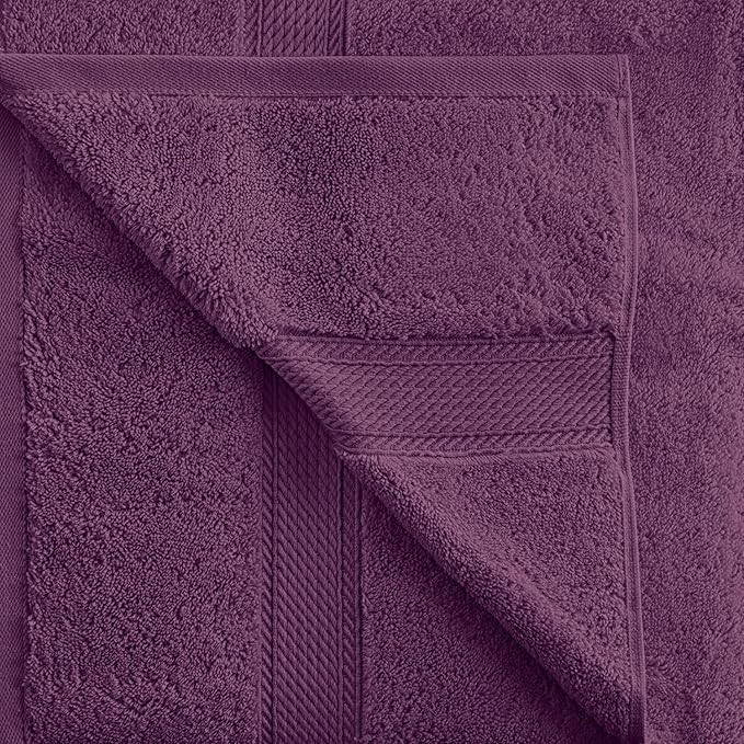 BLUENILEMILLS BNM Egyptian Cotton 4-Piece Towel Set, Includes 4 Hand Towels, Attached Loop for Easy Hanging and Storage, Hotel Quality, Perfect for Bathroom, Gym, Shower Space, or Spa, Plum