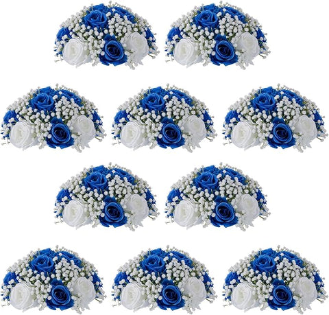 NUPTIO Babys Breath Artificial Flowers: 10 Pcs 8.6 inch Diameter Royal Blue Fake Rose Ball Arrangement Bouquet Centerpiece for Wedding Tables Event Party Decor
