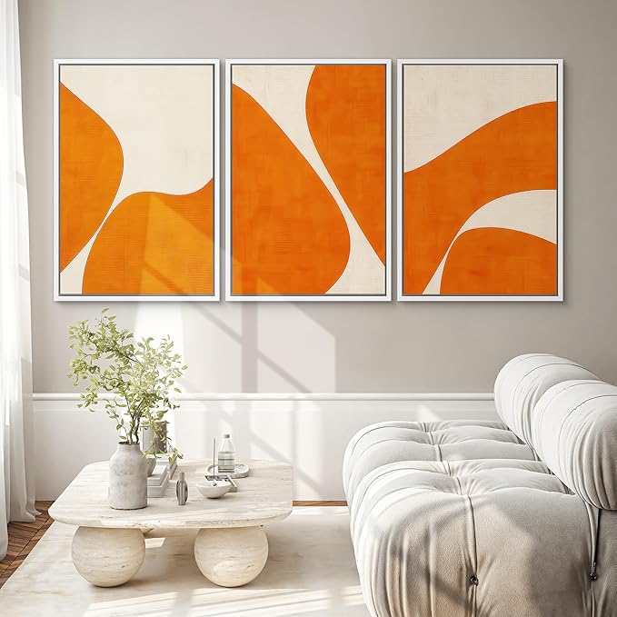 SIGNWIN Framed Wall Art Print Set Modern Abstract Orange Geometric Mid-Century Minimalist Photography Modern Art Minimalist Closeup Dramatic for Living Room, Bedroom, Offic - 16"x24"x3 WHITE
