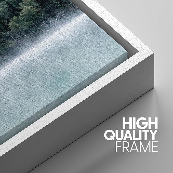 SIGNWIN Framed Canvas Print Wall Art Set Film Grain Cinematic Mountain Forest Lake Nature Wilderness Photography Modern Art Landscape Relax/Calm for Living Room, Bedroom, Office - 16"x24"x3 White