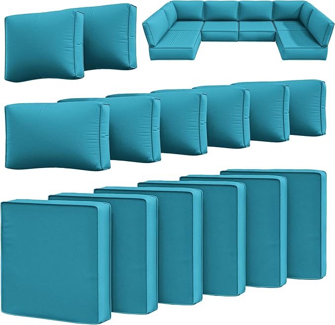 14 Pcs Outdoor Cushion Slipcovers Patio Cushion Covers Replacement Waterproof with Zipper for Outdoor Furniture, Patio Sofa Couch 3 Sizes, Covers Only