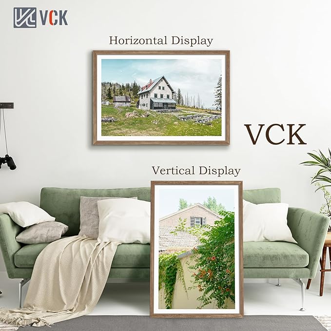 VCK 27x40 Poster Frame 5 Pack - Brown Walnut, Natural Textured Solid Wood Picture Frame, Wall Mounting Hanging