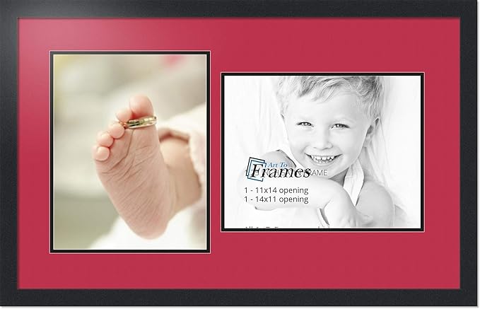 ArtToFrames Collage Photo Frame Double Mat with 2 - 11x14 Openings and Satin Black Frame