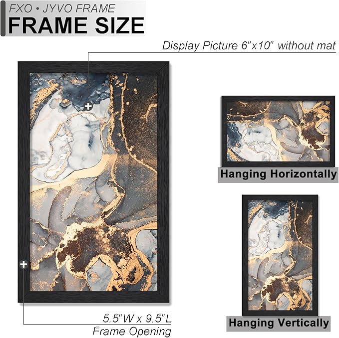 Engineered Wood 6x10 Picture Frame Set of 2, Black Frame for 6 x 10 Inch Picture Poster Photo, Light Weight 6 by 10 Frame with Wood-grain for Wall - 2 Pack/Black/6"x10"