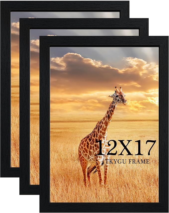 12x17 Picture Frame Black Set of 3,Wooden Frame 12x17 Wall Gallery Poster Photo frame with Durable Shatter Resistant Plexiglass for Wall Mounting Family -friend- wedding best gift