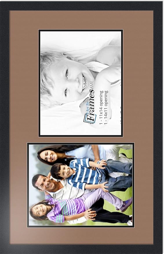 ArtToFrames Collage Photo Frame Double Mat with 2 - 11x14 Openings and Satin Black Frame