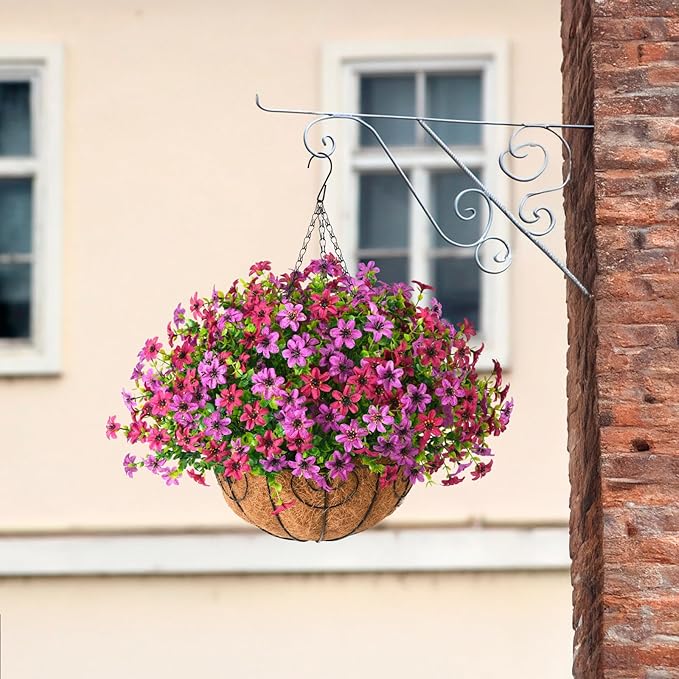 INQCMY Artificial Hanging Flowers Plants Basket for Outdoor Spring Summer Decoration,Fake Silk Colorful Daisy in Planter UV Resistant Realistic for Outside Home Porch Patio Yard Balcony Decor