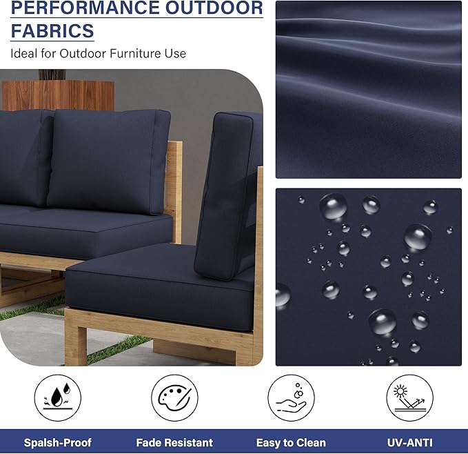 UIXE 24.5" Deep Seat Outdoor Cushion Set with Back Pillows, Patio Furniture Cushions, Sectional Sofa Bistro Chair Cushion - Navy, Set of 4