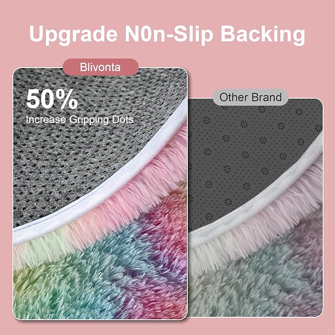 Rainbow Round Rug for Bedroom, 4Ft Fluffy Circle Area Rugs for Living Room, Shag Fuzzy Carpet for Kids Room, Nursery, Dorm, Classroom, Teen, Cute Baby Play Mat Home Decor Aesthetic