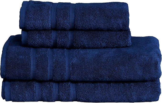 Mosobam Luxury Turkish 4pc Towel Set 30X58 16X30 Navy Blue 700 GSM Bamboo Viscose & Aegean Turkish Combed Cotton