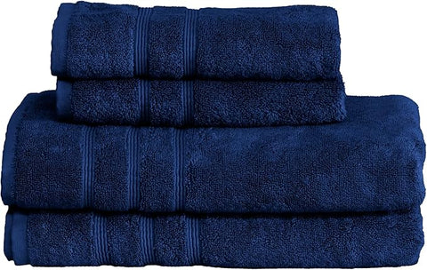 Mosobam Luxury Turkish 4pc Towel Set 30X58 16X30 Navy Blue 700 GSM Bamboo Viscose & Aegean Turkish Combed Cotton
