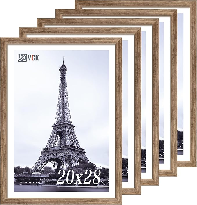 VCK 20x28 Picture Frame 5 Pack - Brown Walnut, Natural Textured Solid Wood Picture Poster Frame, Wall Gallery Frame