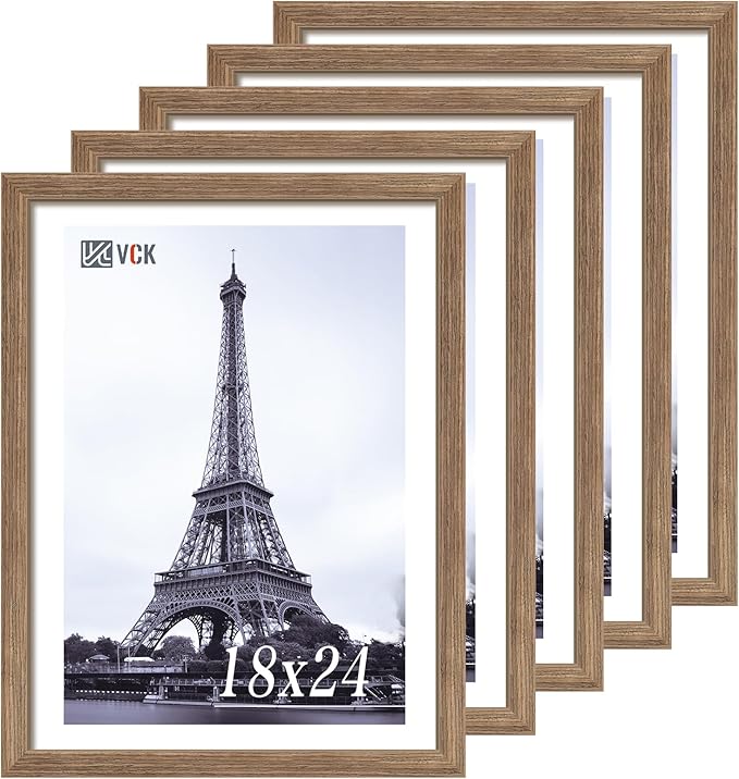 VCK 18x24 Poster Frame 5 Pack, Brown Walnut Wood Picture Frame, Exclusive Wood Grain, Wall Mounting Hanging