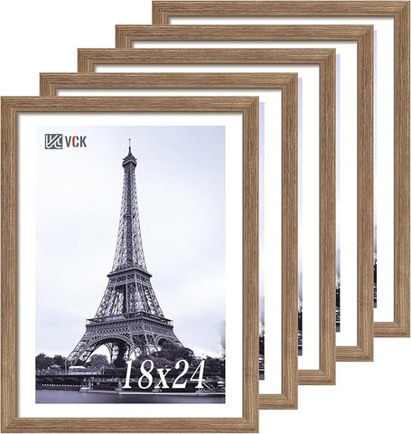 VCK 18x24 Poster Frame 5 Pack, Brown Walnut Wood Picture Frame, Exclusive Wood Grain, Wall Mounting Hanging