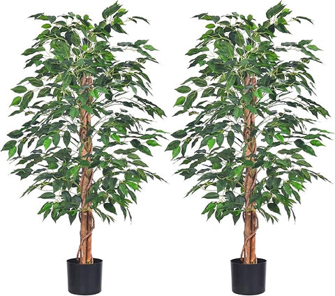 2Packs 4FT Artificial Ficus Tree, Fake Plants with Sturdy Plastic Nursery Pot,Faux Ficus Trees for Home Office Living Room Indoor Outdoor Decor Perfect Housewarming Gift (4FT-2Packs)