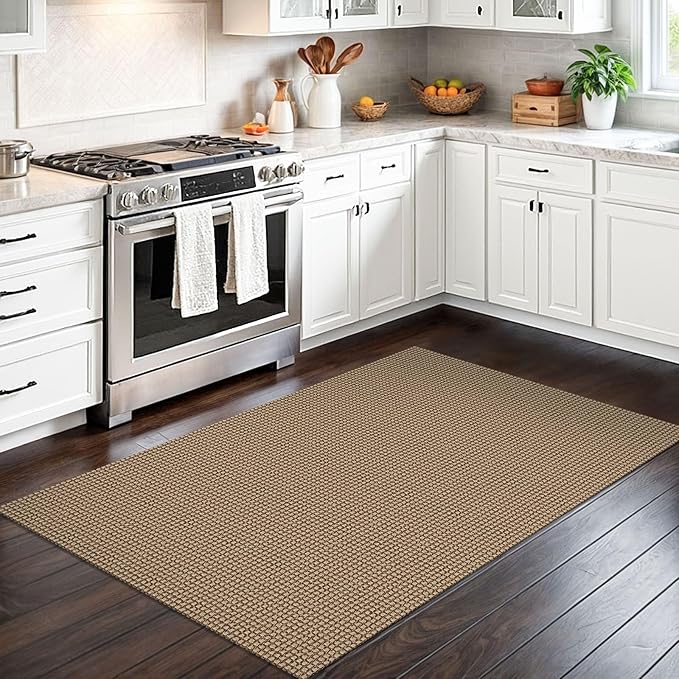 IOHOUZE Washable Area Rug 3x5 Non Slip Rubber Backed Rugs for Entryways Indoor Outdoor Doormat Woven Cotton Throw Rug Floor Carpet for Entrance Kitchen Living Room, Orange/Tan/Brown