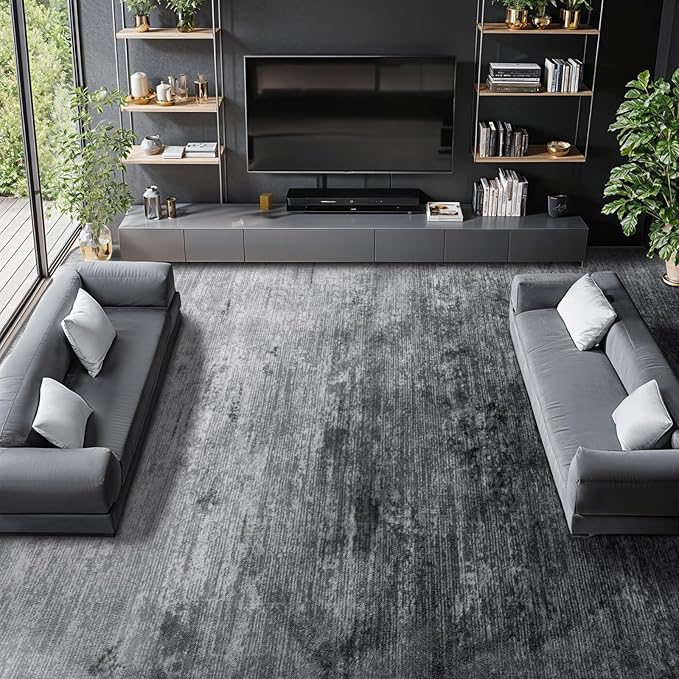 Washable Rug 8x10 Area Rugs for Living Room - Stain Resistant Non-Slip Backing Boho Rug for Bedroom,Durable & Ultra-Thin Vintage Large Area Rug(8x10,Gray)