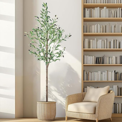 Artificial Olive Tree 5FT Tall Faux Silk Plant 60inch Fake Olive Tree with Trunk and Lifelike Fruits for Home Office Decor Indoor 1pack