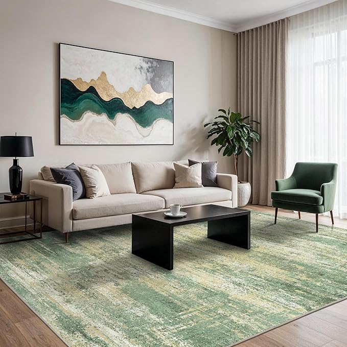 GENIMO 8x10 Area Rugs, Machine Washable Rugs for Living Room Low Pile, Abstract Blue Rug with Non-Slip Rubber Backing, Soft Pet Friendly Carpet for Bedroom, Dining Room, Office, Desert Dawn