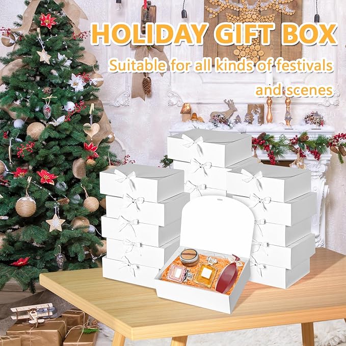 12 Pack White Gift Boxes with Lids, 9.8x3.1 Inch Ribboned Elegant Proposal Box for Wedding, Birthday, Party, Christmas, Bridesmaid, Graduation