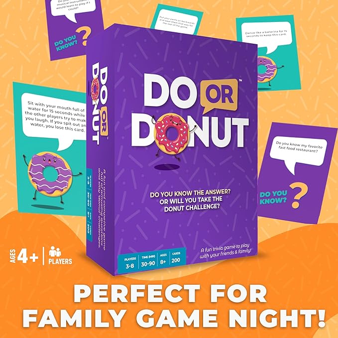 Do or Donut Card Game – Exciting Family & Couples Game Night Challenge, Fun Game for Family Gatherings, Parties, Classrooms, Kids & Adults – 3-8 Players, Ages 8+, 30 Mins of Laughter & Entertainment!