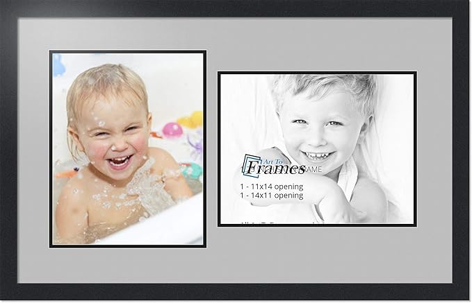 ArtToFrames Collage Photo Frame Double Mat with 2 - 11x14 Openings and Satin Black Frame