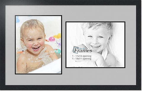 ArtToFrames Collage Photo Frame Double Mat with 2 - 11x14 Openings and Satin Black Frame
