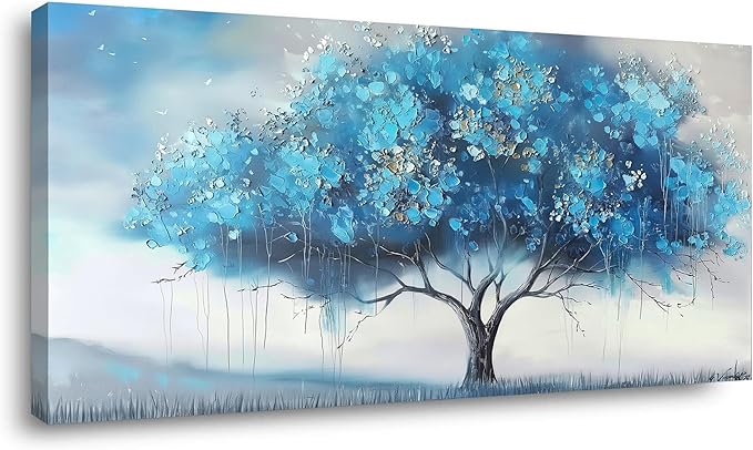 Blue Tree and White Petals Flowers Plants Wall Art Decor Artwork for Bedroom (30x60 Inches)