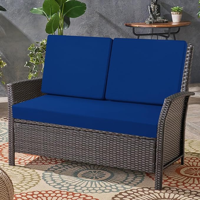 idee-home Outdoor Loveseat Cushions, Waterproof Patio Loveseat Cushion, Outside Couch Hampton Bay Deep Seat Cushion Replacement Set, Patio Love Seat Sofa Cushions for Furniture, 46" x 26" Navy Blue