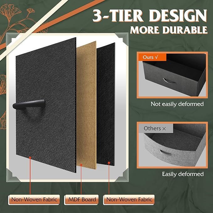WLIVE Tall Console Table with 16 Fabric Drawers, Entryway Table with Storage, Large Storage Organizer with Wood Top, Steel Frame for Living Room, Hallway, Office, Charcoal Black