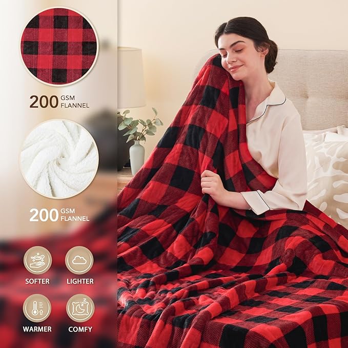 Homemate Electric Blanket Heated Queen Size - 84“x90“ Ultra Soft Cozy Flannel Heating Blanket with 10 Fast Heat Levels 8 Hours Auto Off Over-Heated Protection ETL Certification Keep Warm in Home